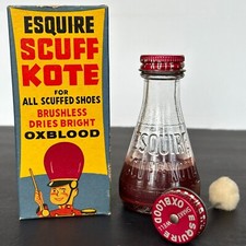Vintage Shoe Polish Red Esquire Scuff Kote Bottle Original Box Circus Graphics