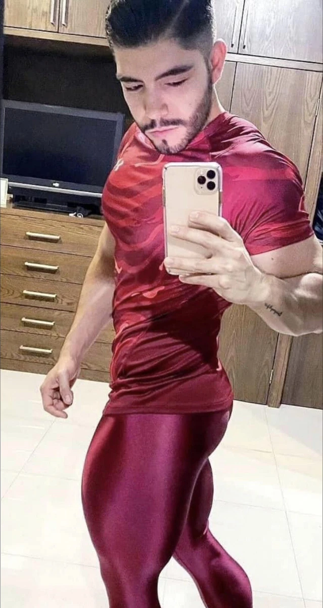 Mens jock Burgundy Thin Shiny Spandex Tights Compression Pants Small