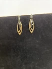 Vintage Trifari Dangle Pierced Earrings Gold Tone Black Enamel Navette Jewelry