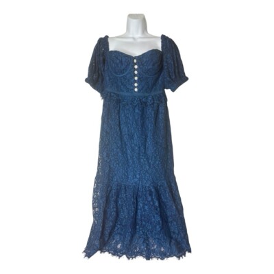 Self Portrait Petrol Fine Corded Lace Midi Dress Blue Black US 8 - No  Straps | eBay