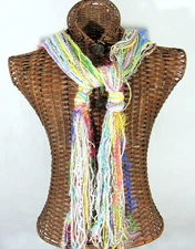 Multi Pastel String Scarf 74" Winter Wash Dry OOAK USA Handmade US Seller  #112