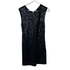 Guess Black Sequins Sleeveless Mini Dress Womens M Lined Keyhole Party Cocktail