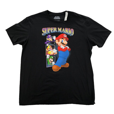 Super Mario Bros Shirt 2XL Mens Black Mario Luigi Wario Nintendo N64 SNES NES