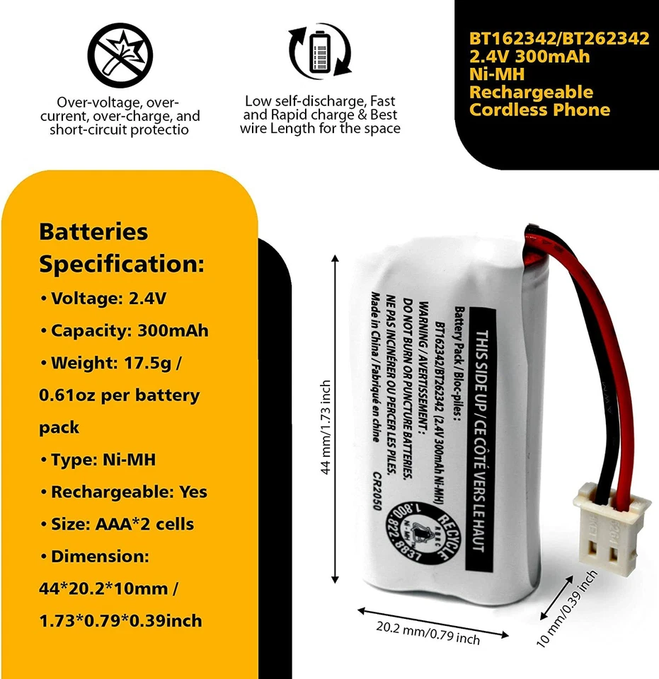 Аккумуляторы для беспроводных телефонов VTech BT162342/BT262342 2,4 В 300 мАч упаковка 3 шт. подлинные - Изображение 3 из 4