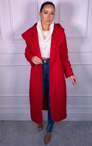 Womens Waterfall Belted Italian Drape Long Trench Coat Ladies Blazer Jacket 8-14 - Picture 15 of 24