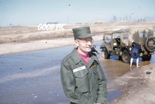 #K10-  e Vintage 35mm Slide Photo-Military Man and Jeep - 1961