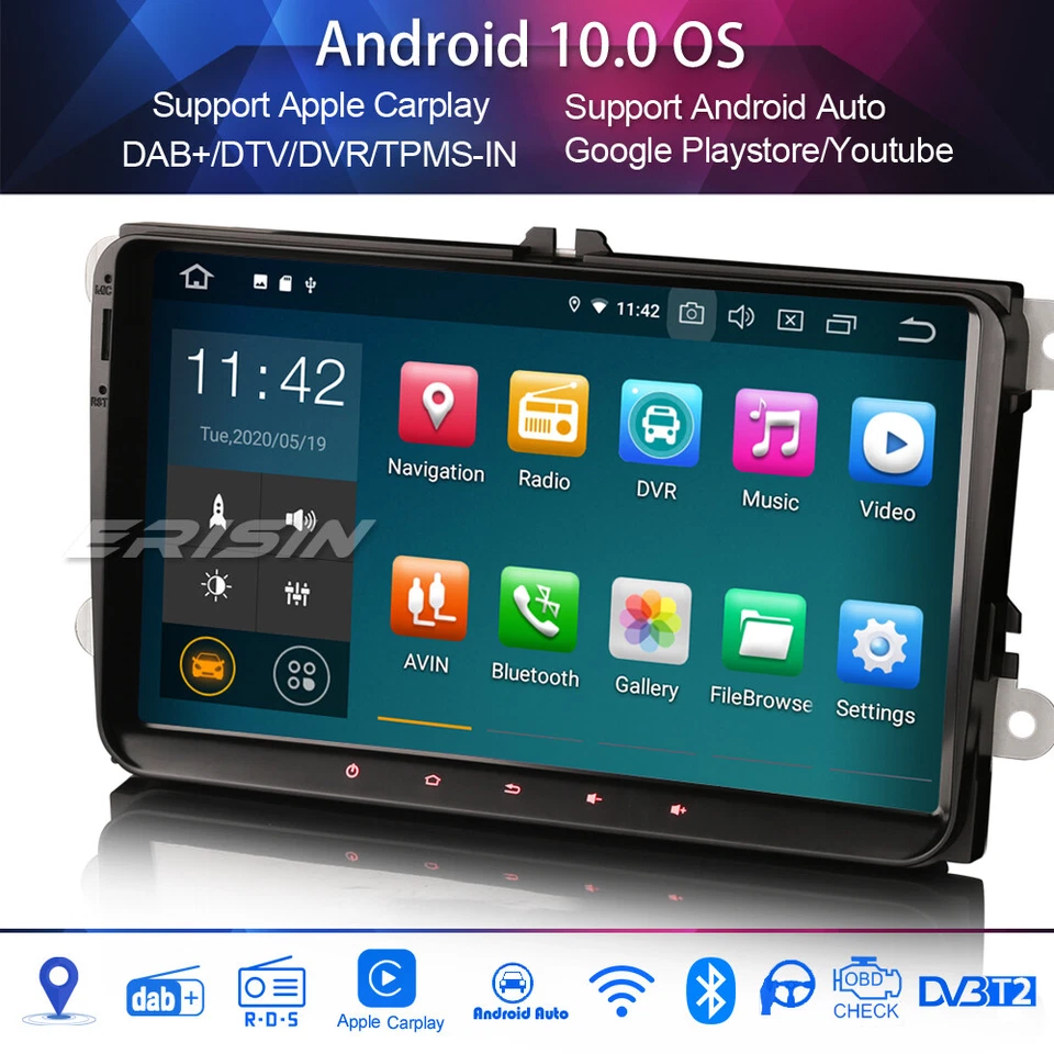 9"DAB+Stereo Android 10.0 Carplay for VW PASSAT GOLF 5/6 SHARAN JETTA SKODA SEAT - Image 2 of 4