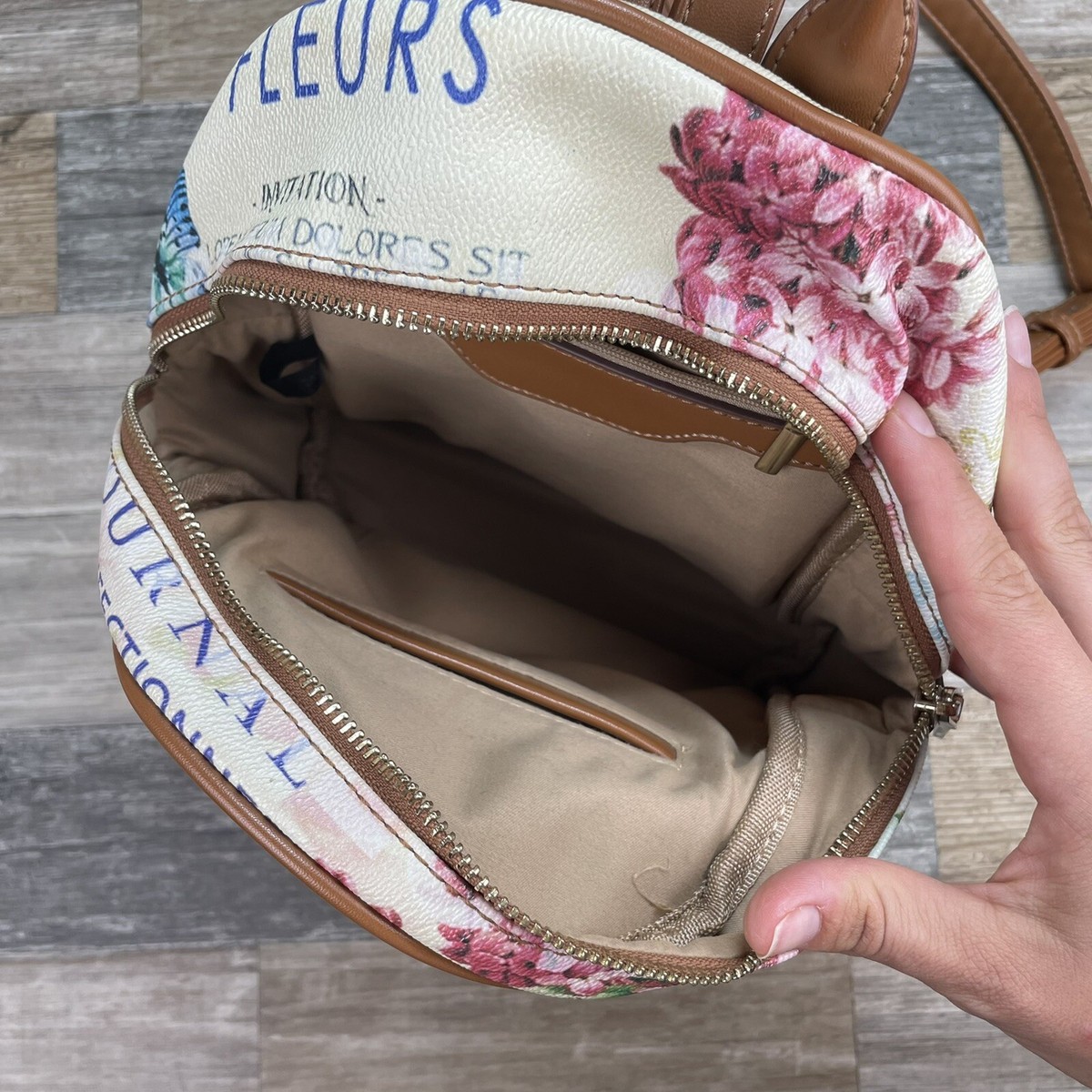 Picard Off-White Leather Backpack Picard Backpack Handbag Leather White Brown Floral Medium | eBay main image 3