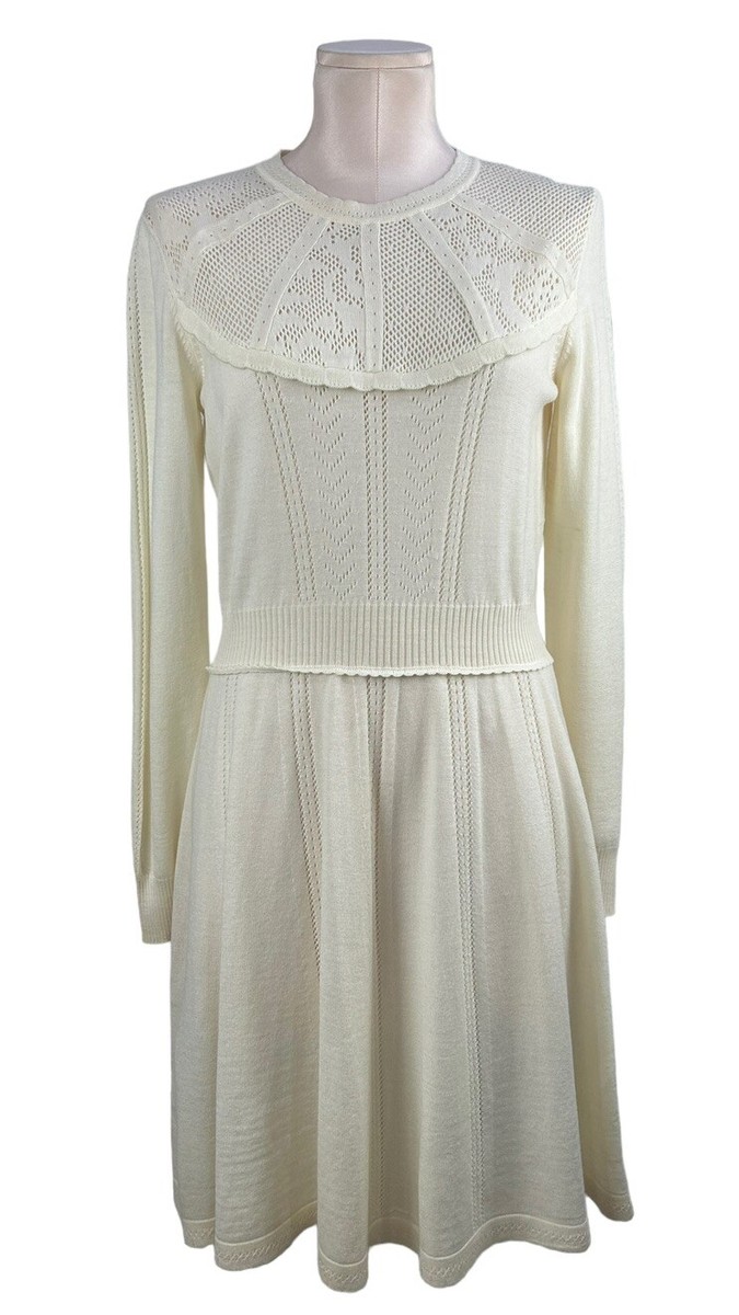 Miu Miu Wool Crochet Knit Long Sleeve Sweater Dress Made in