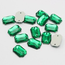 100 Green Flatback Acrylic Rectangle Sewing Rhinestone Gems10X14mm Sew on beads