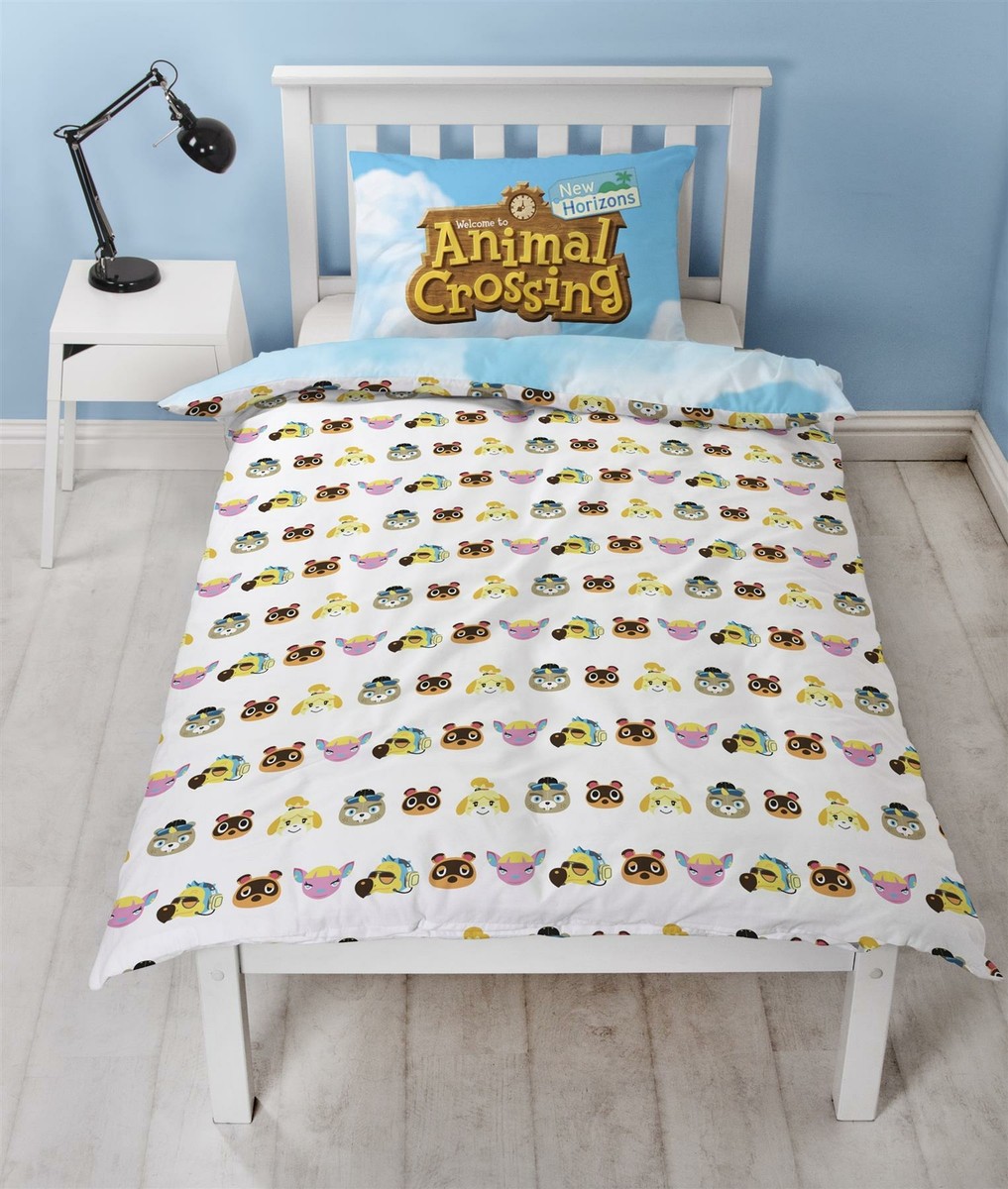 Halantex - AMC001 – Animal Crossing Karakters op de camping dekbedovertrek met officieel eenpersoonsbed – meerkleurig – 100% katoen – 140 x 200 cm 70 x 90 cm