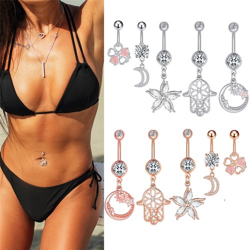 Bauchnabel Stäbe Bauchnabel Ringe baumelnder Tropfen CZ Kristall Edelstein Körperschmuck Piercing - Bild 2 von 221