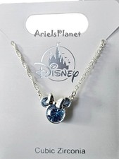 2025 Disney Parks Minnie Mouse Ear  Bow Blue Cubic Zirconia Necklace