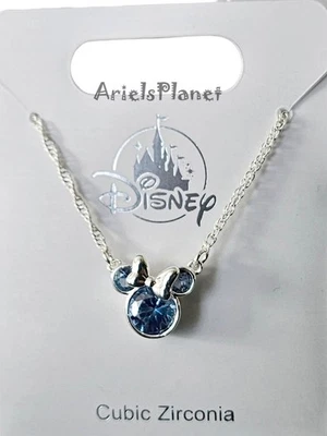 2025 Disney Parks Minnie Mouse Ear & Bow Blue Cubic Zirconia Necklace