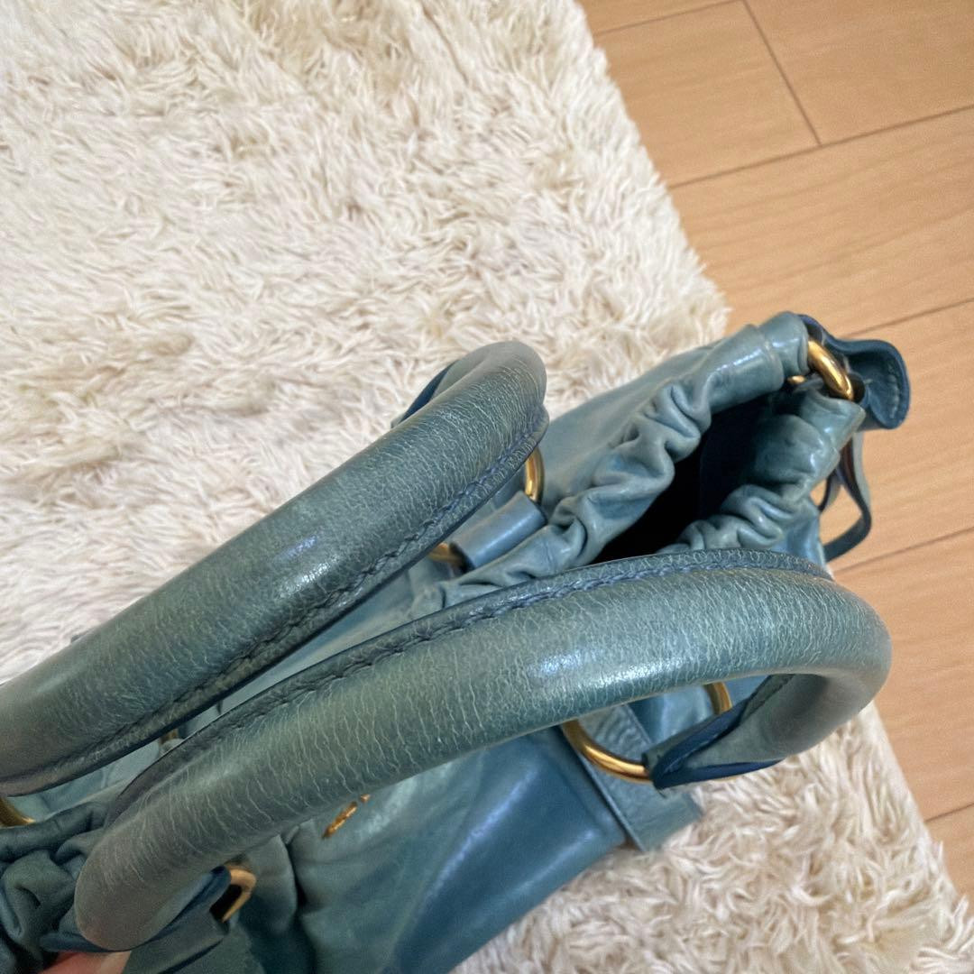 MIU MIU Vitello Lux Gathered Handbag Light Blue Aqua GHW Rare Prada Era GC Authe image 9