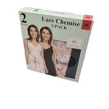 Flora Nikrooz Women's Set of 2 Lace Chemise Medium Size Floral Printed Black