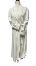 Vintage Vanity Fair Ivory Lace Velour Robe Wrap Long Lounger Medium 1980s USA