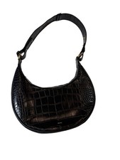 JW PEI Black Croc Embossed Crescent Hobo Shoulder Bag Vegan Leather