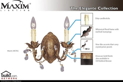 Maxim 2857 Elegante 10" Tall 2 Light Wall Sconce - Picture 3 of 4