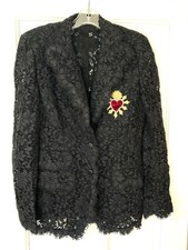 Dolce & Gabbana Guipure Black Lace Sacred Heart Blazer Floral Tailored Jacket 46