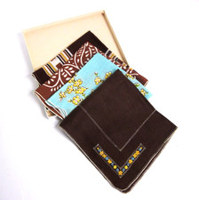 Lot of 4 Vintage Ladies Cotton Hankies 12"x12" 11" x 11" plus White Hankie Box