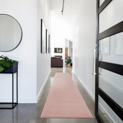 Pink Runner Rug 2X14 Soft Low Pile Easy Care Indoor Outdoor Versatile Design