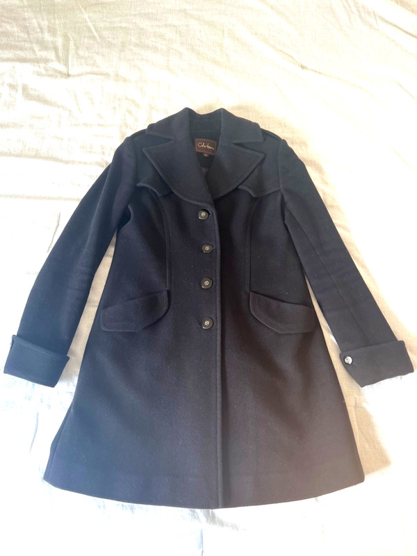 Cole Haan Woman's Mid-Length Winter Coat Wool/Cashmere Blend Black Size 2