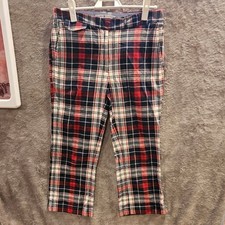 Tommy Hilfiger Sz 6 Preppy Red Navy Plaid Cropped Pants Stretch Women 485