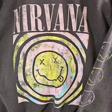 Nirvana Smiley Face Graphic Sweatshirt Black Pullover Long Sleeve Large