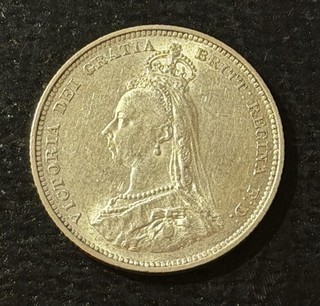 Great Britain 1887 Shilling Silver Coin: Victoria