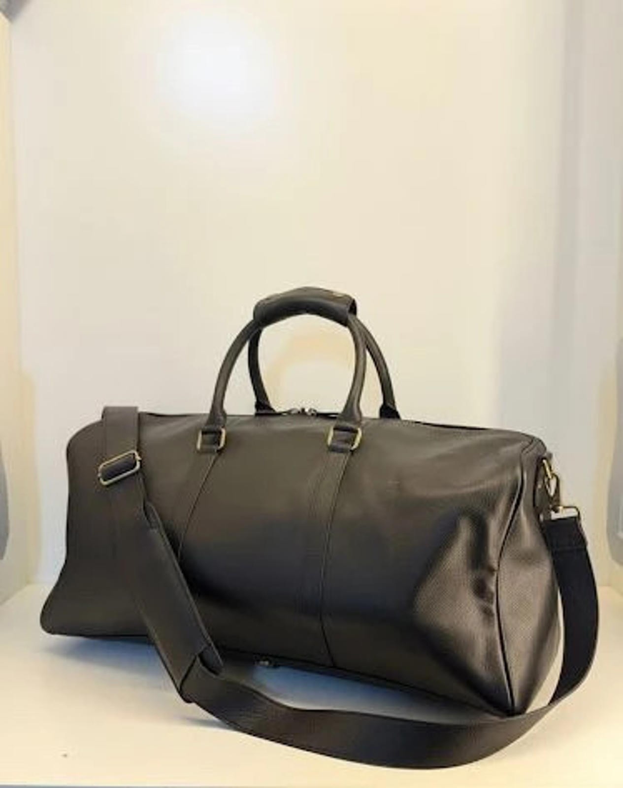Black Full Grain Cowhide Leather Holdall - Large Black Weekender Bag