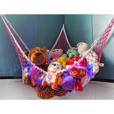 Stuffed Animal Pink Toy Hammock Net W/ LED Light Kids Toy Storage Hammock