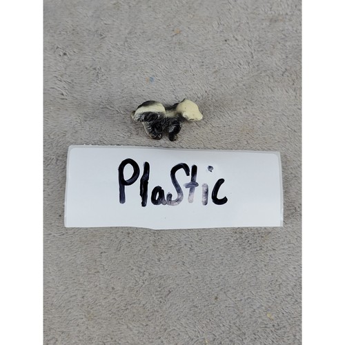 Vintage Miniature Skunk Figurine Plastic Black White Tiny Hand Painted 1.25 Inch