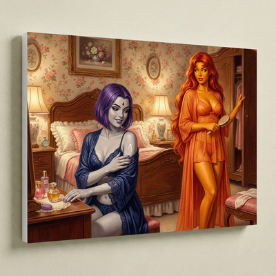 Raven & Starfire Canvas UV Print 16x12 - Vintage Retro Pin-Up Wall Art Decor