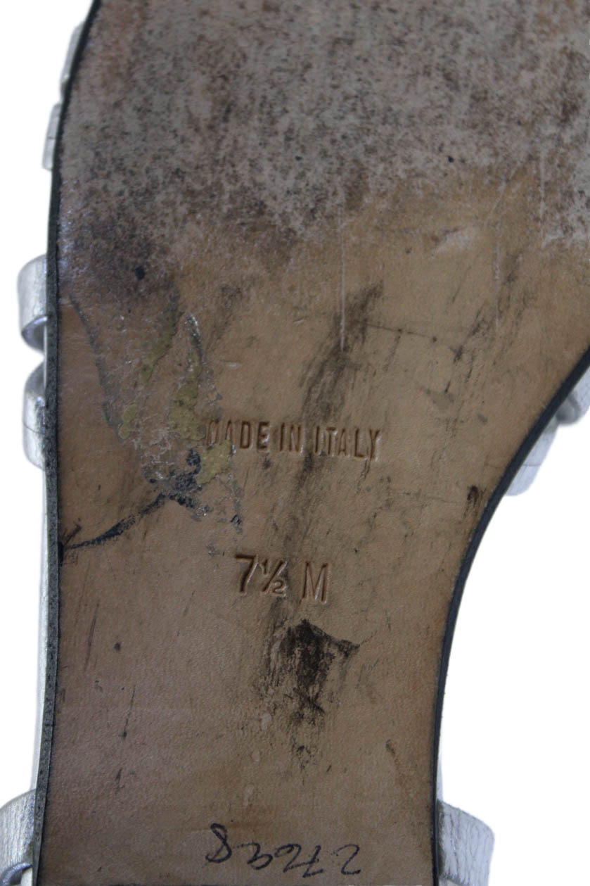 Yves Saint Laurent sandali donna slip on punta aperta argento taglia 7 1 2