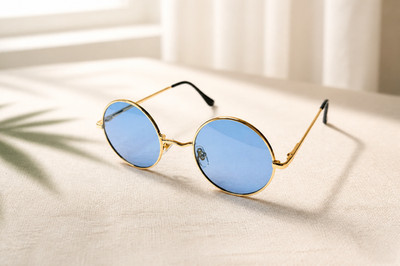 Small Face Lennon Round Sunglasses Blue Lens Retro Steampunk Steampunk Style UV