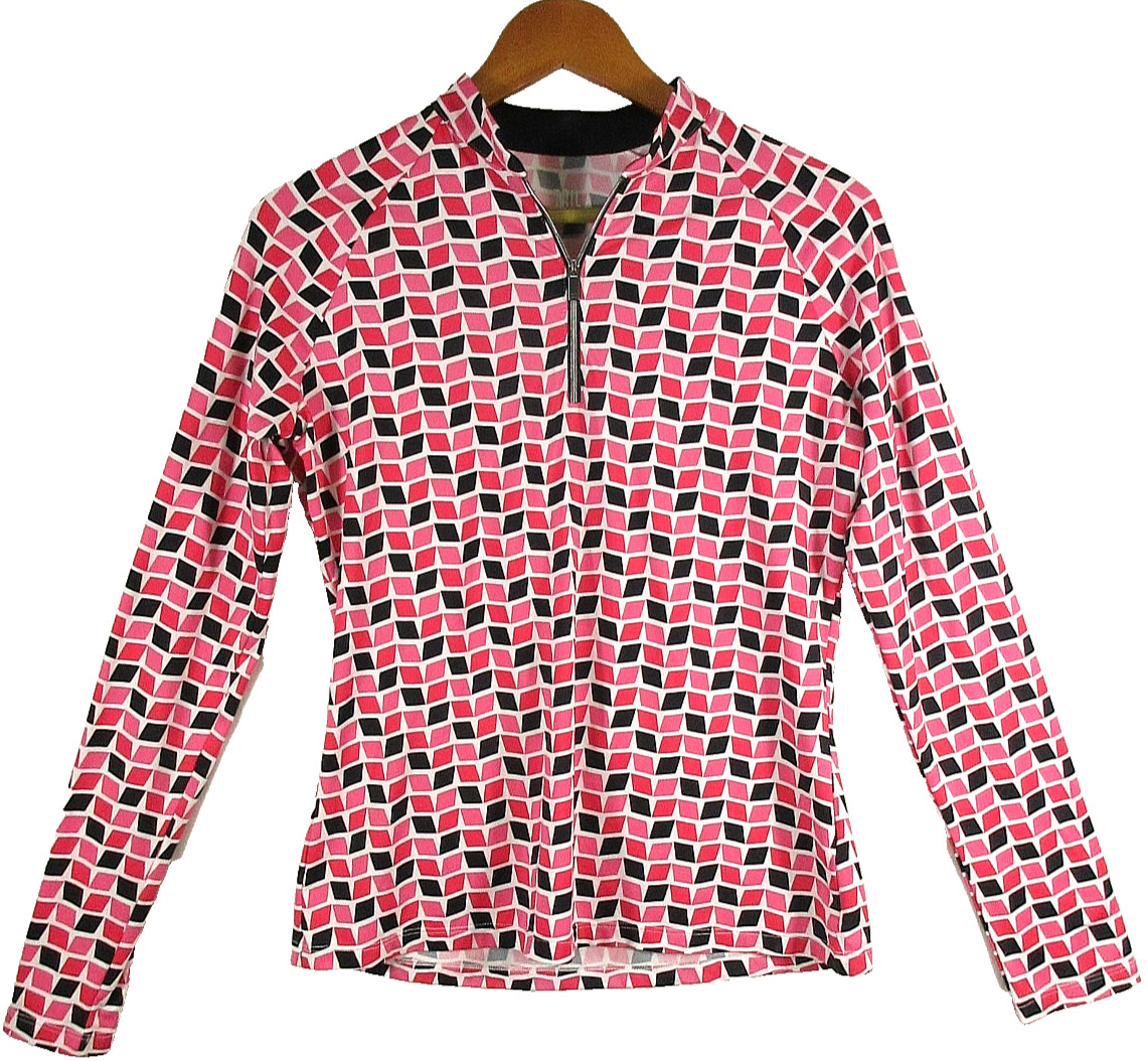Shirt Geometric Print Long Sleeve Size M Pink