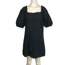 GAP Black Eyelet Square Neck Puff Sleeve Button Front Dress Size S