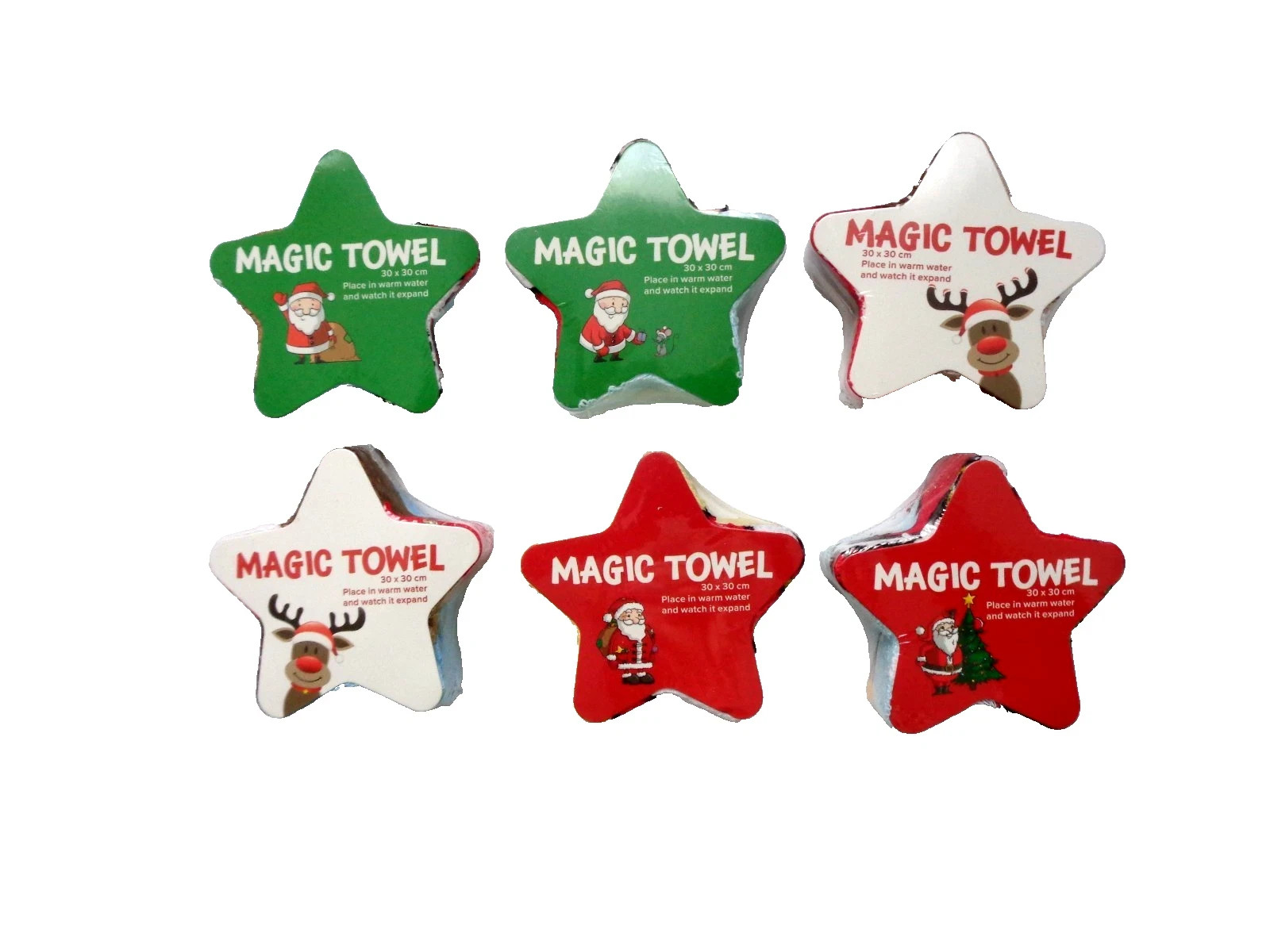 6 x Magisches Handtuch Handtuch Magic WEIHNACHTEN 30 x 30 cm