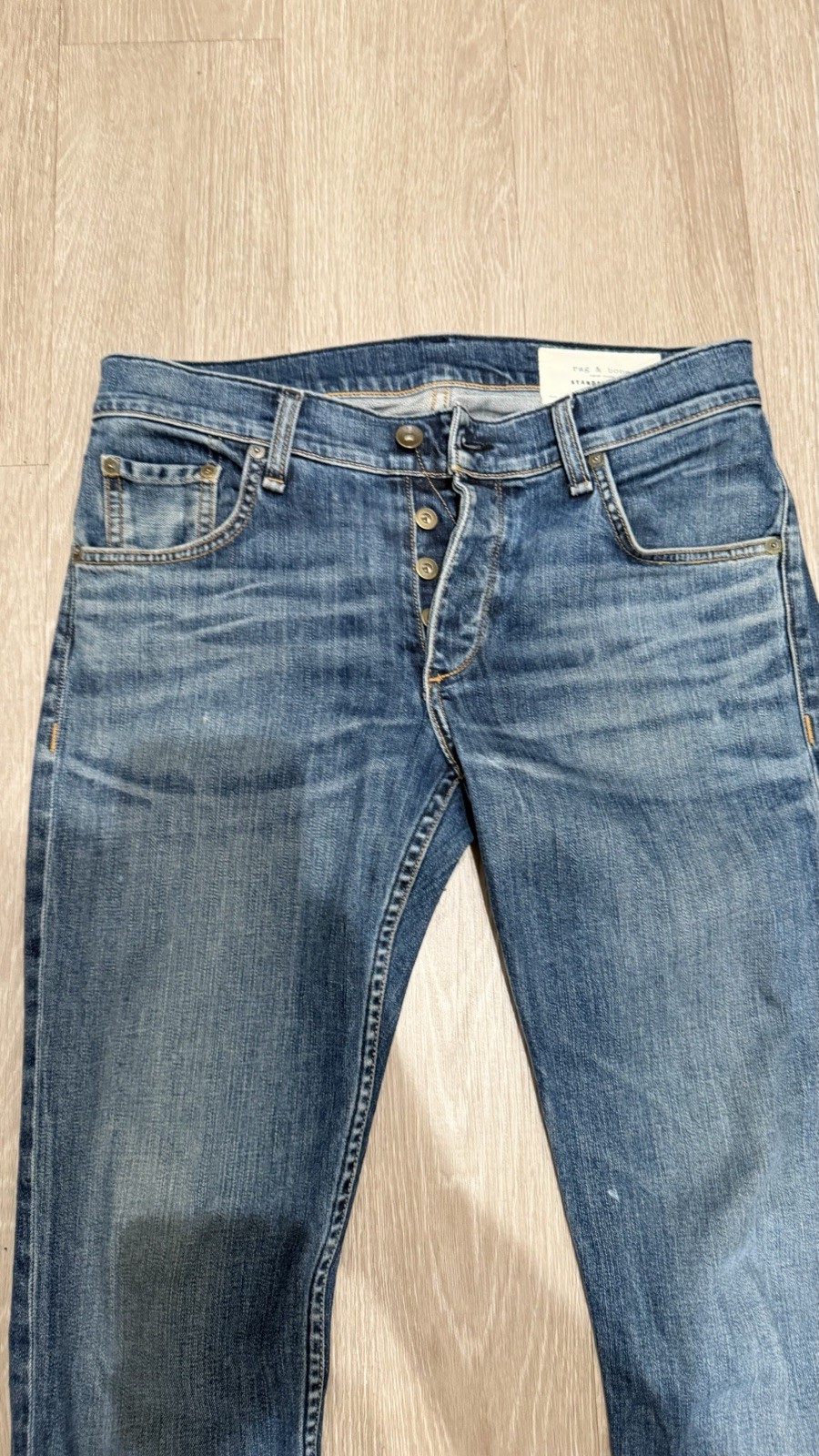 Blue Rag Button rag & bone Blue Slim Denim Jeans Button 5-Pocket Solid Stretch Men's ...