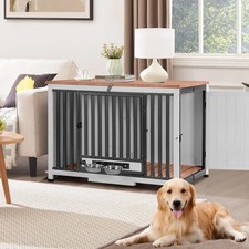 Large Foldable Dog Crate Chew-Proof Design Pull-Out Tray Travel Bowl White