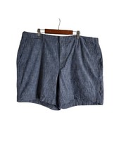 Lands' End Blue Chambray Classic Flat Front Lightweight Plain Weave Shorts 18W