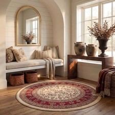 SAFAVIEH Lyndhurst Collection Area Rug - 5'3" Round, Round , Ivory/Red