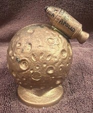 VINTAGE CAST IRON BANK NASA APOLLO 8 GOLD 1968 MOON ROCKET BY JOHN WRIGHT RARE