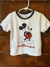 Disney Mickey Mouse size 5-6 yrs white cotton ringer t shirt with navy trim EUC