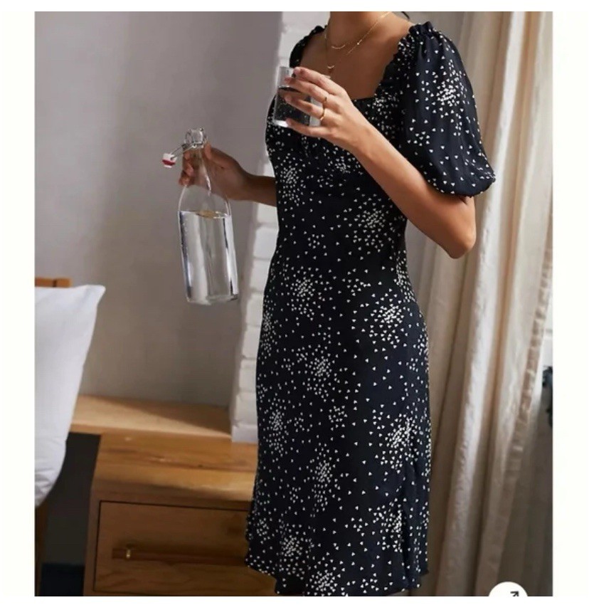 New! Anthropologie Black Motif With White Hearts Sweetheart Dress Size M