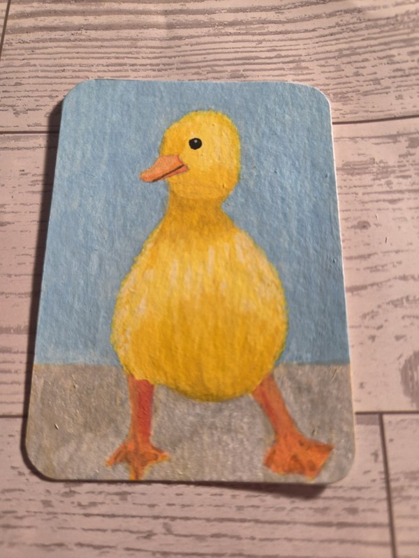 ACEO Original Miniature Acrylic Painting - Yellow Duckling - by Nicole Cress