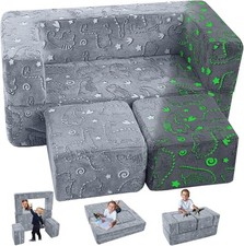 MeMoreCool Kids Sofa Couch, Glow in The Dark Baby Modular Dinosaur Couch, Conver
