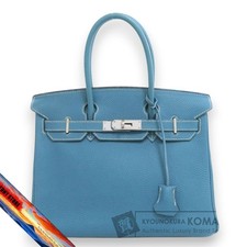 Borsa a mano Hermes Birkin 30 blu Jean Togo in pelle e argento