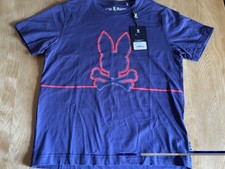 PSYCHO BUNNY Boys Graphic Tee Blue Skull Bunny Logo M 10-12 Streetwear Pima NWT